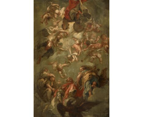 Attributed to Sir Godfrey Kneller (1646-1723) after Sir Peter Paul Rubens (Flemish 1577-1640) The Apotheosis of James I Oil o