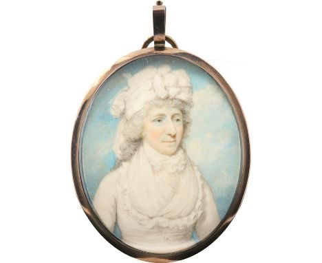 λHenry Edridge ARA (1768-1821) Portrait miniature of a lady, traditionally identified as Mrs James Grant, wearing a white dre