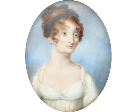 λEnglish School c.1800 Portrait miniature of Frances Elizabeth Ann Ince (1777-1848), wearing a white dress and black headband