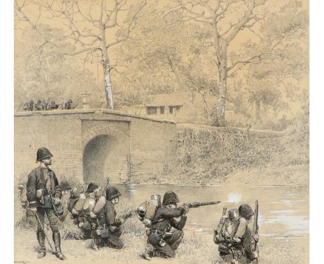 Édouard Detaille (French 1848-1912) Infanterie de Marine Signed EDOUARD DETAILLE/1887 (lower left) Pencil, pen and ink, and w