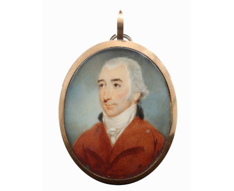 λJohn Barry (act. 1784-1827) Portrait miniature of a gentleman, wearing a brown coat with black collar and white stock Oval, 