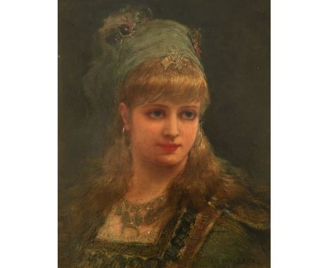 Jan van Beers (Belgian 1852-1927) Portrait of a young woman in oriental costume Signed and inscribed JAN VAN BEERS/PARIS (low
