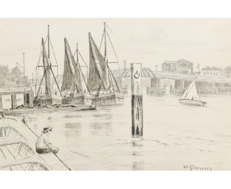 Walter Greaves (1846-1930) Lindsey Wharf and Old Battersea Bridge Signed W. Greaves (lower right), and inscribed Lindsey Whar