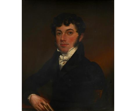English School c.1840 Portrait of a gentleman, half-length, seated holding a book Oil on canvas 30.6 x 25.6cm; 12 x 10in