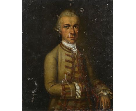 Central European School 18th Century Portrait of a gentleman. half-length, wearing a green coat Oil on copper 36.5 x 31.5cm; 