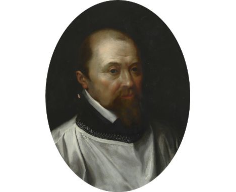 Circle of Otto van Veen Portrait of a cleric, bust-length Oil on copper, oval, the reverse with the stamp of the coppersmith 