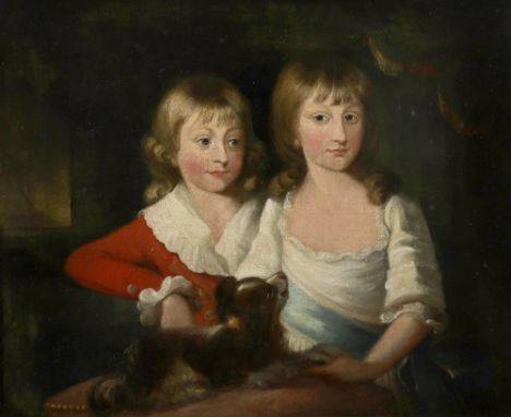 Circle of Thomas Phillips Portrait of two children with a spaniel Oil on canvas 62.3 x 74.6cm; 24½ x 29¼in