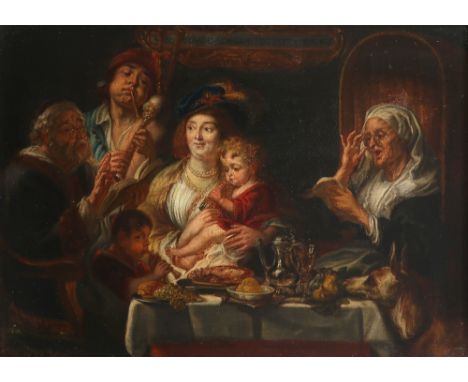 J. H. Mols (Belgian 19th Century) after Jacob Jordaens (Flemish 1593-1698) As the Old Sing, So the Young Pipe Signed J H Mols