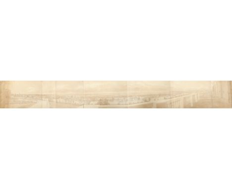 Maltese School 19th Century Panoramic view of Valletta harbour from a terrace Pencil, pen and ink, and wash on six joined she