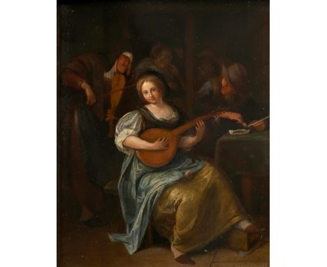 Circle of Jan Steen Tavern scene with a young woman playing a lute Oil on panel 29 x 23.5cm; 11½ x 9¼in