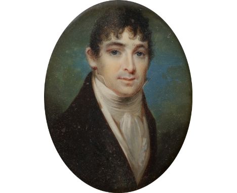 λEnglish School c.1800 Portrait miniature of William Boyd Ince (d.1817), wearing a black coat, white waistcoat, and white sto