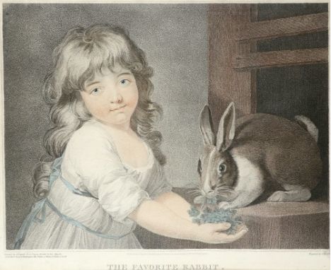 After John Russell (1745-1806) The Favourite Rabbit; Tom and his Pidgeons Two, both stipple engraving  in colour, by Charles 