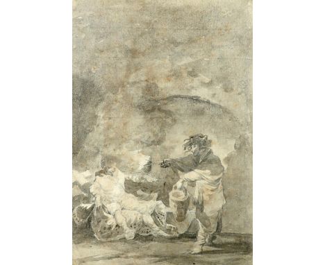 Philip James de Loutherbourg RA (French 1740-1812) Interior of a prison cell with a guard and prisoner Pencil and grey wash 2