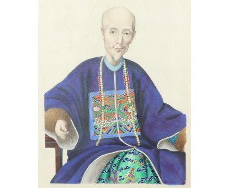 After Tingqua Portrait of Houqua (1769-1843) Watercolour and bodycolour 24.8 x 20.2cm; 9½ x 8in Provenance: From a private Co