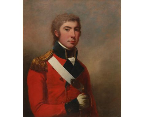 Attributed to Arthur William Devis (1762-1822) Portrait of young officer, half-length, in uniform Oil on canvas 76.6 x 64cm; 