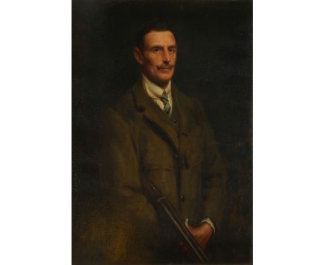 Hugh de Twenebrokes Glazebrook (1855-1937) Portrait of Sidney Williams, three-quarter-length, holding a shotgun Indistinctly 
