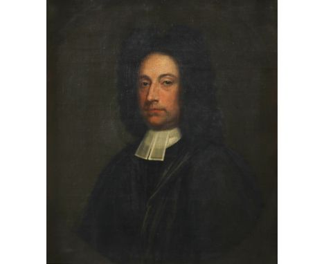 English School 17th Century Portrait of Rev. Charles Adams, bust-length, in a painted oval Oil on canvas 75 x 63cm; 29½ x 24¾