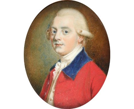 λEnglish School 18th Century Portrait miniature of Francis Brownsword Bullock, wearing a red coat with blue collar Inscribed 