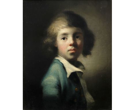 French School 18th Century Portrait of a young boy in a blue coat with gold buttons Oil on panel 30.2 x 24.6cm; 12 x 9¾in