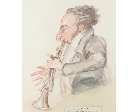 Alfred Edward Chalon RA (Swiss 1780-1860) David de Groot playing the clarinet Pencil, pen and ink, and watercolour 24 x 20.5c