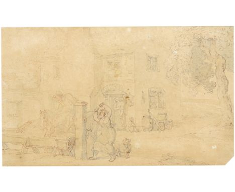 Thomas Rowlandson (1757-1827) The horse trough Pen and ink, and wash 14.2 x 23.6cm; 5½ x 9¼in Provenance: Given to the previo