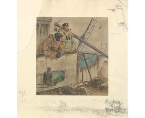 ‡Charles Johnson Payne (Snaffles) (1884-1967) R.N.R.T.: Two men on watch Signed Snaffles (in pencil, to backing sheet) Colour