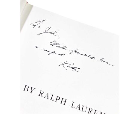 A Ralph Lauren X-large first edition coffee table book, hard cover with slip cover. Inside it is inscribed by Ralph Lauren to