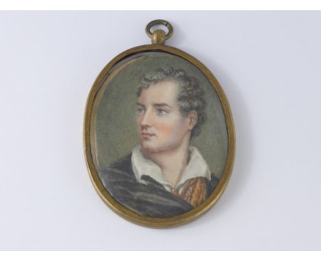 A 19th Century Miniature portrait of Lord Byron, on ivory. 