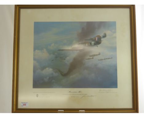 A Limited Edition Print, entitled Hurricane Mk I, the print limited 384/850 signed in pencil Frank Wootton P.G.Av/A and Wing 