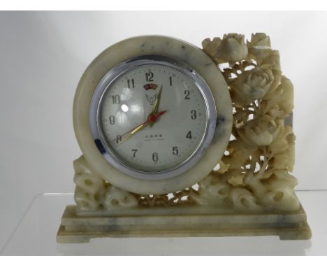 A Chinese Soap Stone Mantel Alarm Clock. 