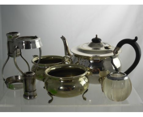 A Collection of Miscellaneous Silver and Silver Plate, including a bachelor's teapot, milk jug and sugar bowl together with a