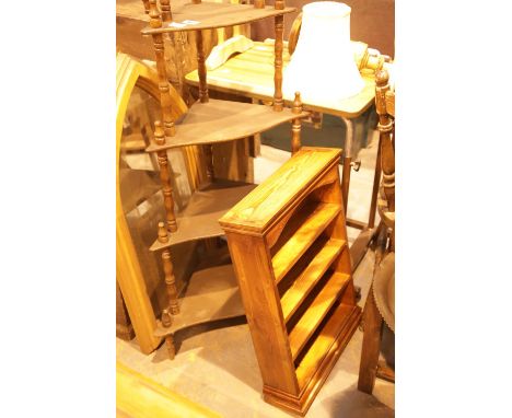 Five tier corner stand, pine wooden mirror and wooden three shelf unit. Not available for in-house P&amp;P. 