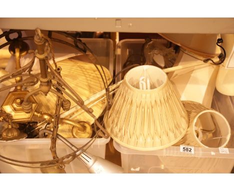 Large collection of lamps, floor lamps and brass rise and fall light. Not available for in-house P&amp;P 