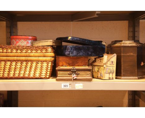 Shelf of mixed boxes and a picnic set. Not available for in-house P&amp;P. 