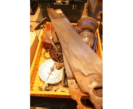 Box of mixed tools including saws etc. Not available for in-house P&amp;P 
