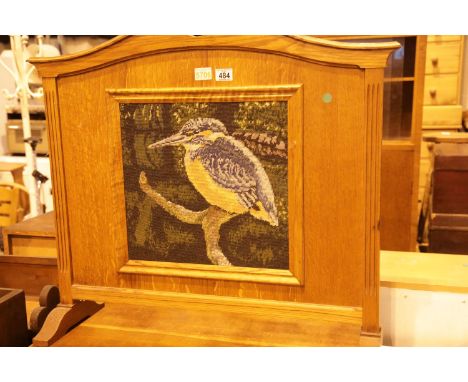 Tapestry framed light oak fire screen. Not available for in-house P&amp;P. 