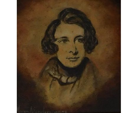 Nicholson (19thC/20thC). Portrait of a Gentleman, oil on board, signed, 12.5cm x 10.5cm.