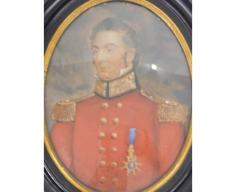 19thC School. Lt. Col. Charles McGrigor - portrait miniature, watercolour, titled verso, 11.5cm x 8.5cm.