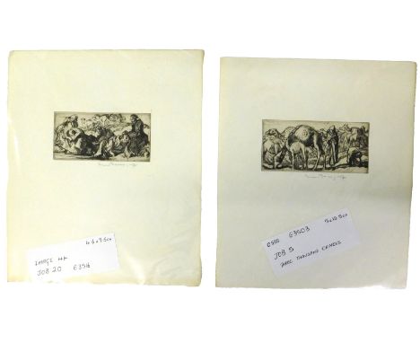 Frank William Brangwyn (1867-1956). Three Thousand Camels, artist signed etching, 22cm x 19cm, and another, figures with came