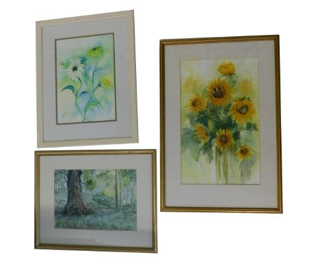 Marion M Smith (20thC). Sunflowers, watercolour, attributed and titled verso, 46cm x 27cm, and two other works (3).