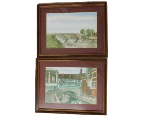 M J Neale (20thC). High Bridge Lincoln, coloured etching, 26cm x 37cm, and another, Trent Bridge, Gainsborough (2).