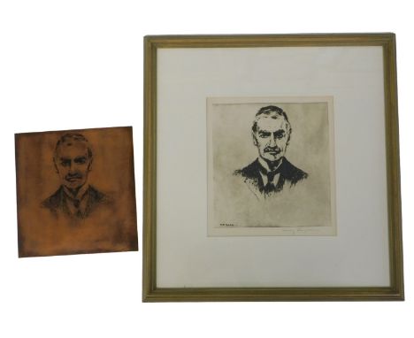 Hewitt Henry Rayner (1902-1957). Neville Chamberlain, dry point etching, signed, 23cm x 20.5cm, with original copper plate (2