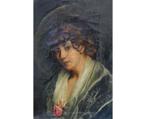 19thC British School. Head and shoulders portrait of a lady, oil on canvas, 40cm x 27cm.