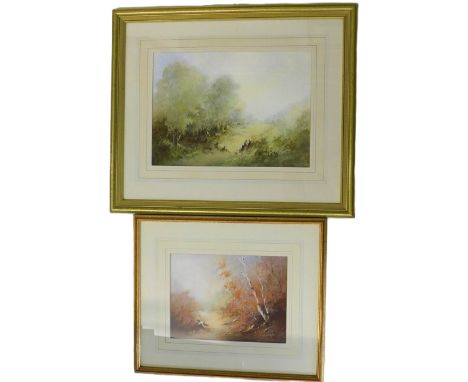 Bernard Banks (20thC). Figures in landscape, watercolour, signed, 26cm x 36cm.Label verso Gadsby Leicester and another autumn