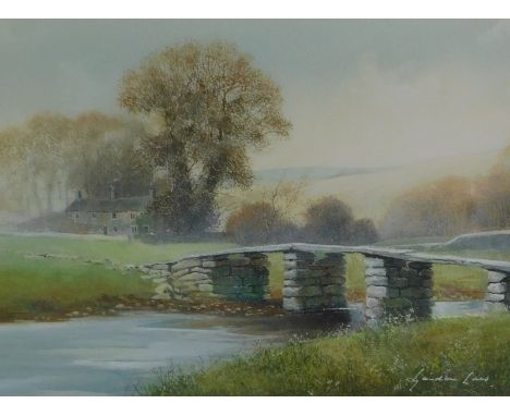 Gordon Lees (b.1933). River landscape, watercolour, signed, 29cm x 39.5cm.Label verso The Cassian Gallery London.