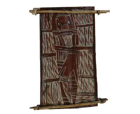 Aboriginal Bark painting, Arnhem Land c.1960, Yolnu? Groote Eylanot, 41cm x 53cm.
