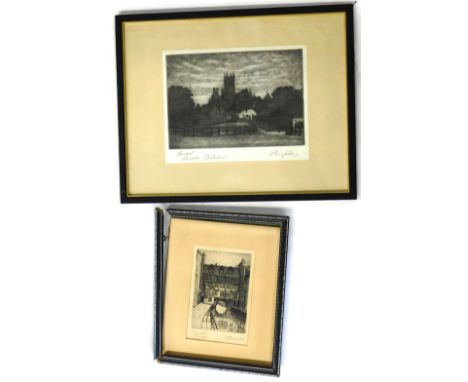 D Deighton (20thC). Sunset Lincoln Cathedral, artist signed and titled etching, 17cm x 22cm, and another, Glory Hole Lincoln 