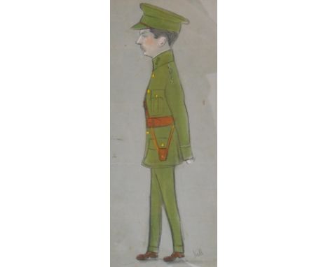 Early 20thC School. Caricature of a military gentleman, coloured drawing, label verso, possibly by Sir Vernon Kell Director o