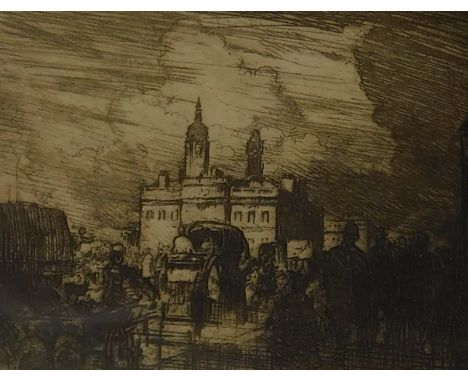 Frank William Brangwyn (1867-1956). On London Bridge, artist signed etching, 24.5cm x 18cm.