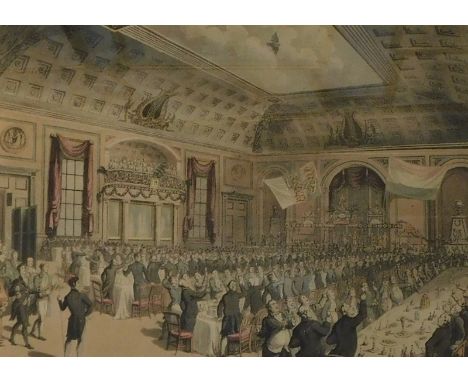 R Reeves. After Thomas Rowlandson (1756-1827). Patriotic Dinner, coloured engraving, 32cm x 44cm.